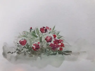 a painting of a vase filled with red flowers at Bergerie Joy, bienvenue entre Ciel & Terre in Saint-Christol