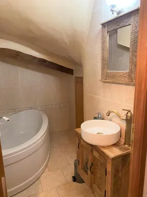 a bathroom with a sink and a toilet and a tub at Studio Mezzanine Mairie in Aix-en-Provence
