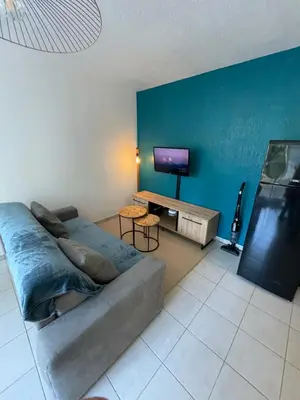 a living room with a couch and a flat screen tv at Appartement Studio en résidence Avignon zone Agroparc in Avignon