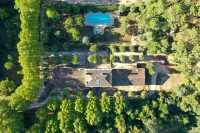 an aerial view of a large estate with a park at Notre Dame des Anges DUPLEX in Rustrel