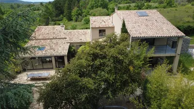 an aerial view of a house with a roof at Coin de paradis en Provence in Sault-de-Vaucluse