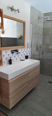 a bathroom with a sink and a shower at Maison avec piscine en Provence in Saint-Cannat
