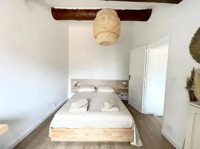 a bedroom with a bed in a white room at Ravissant appartement au cœur d’Aix in Aix-en-Provence