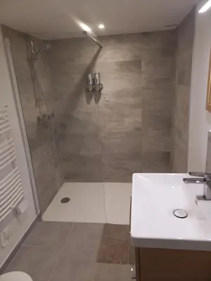 a bathroom with a shower and a sink at Bienvenue en Provence in Monteux