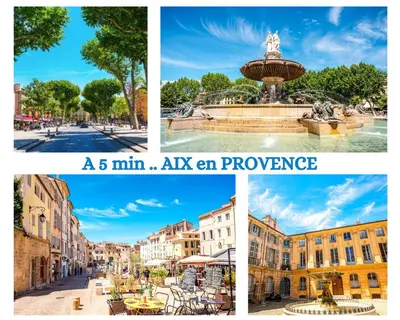 a collage of photos of a city with a fountain at ''' Impasse d'un Instant ''' 8min Aix - Clim & Parking in Venelles