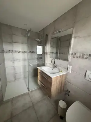 a bathroom with a sink and a shower and a toilet at L’auberge de Montsalier in Montsalier