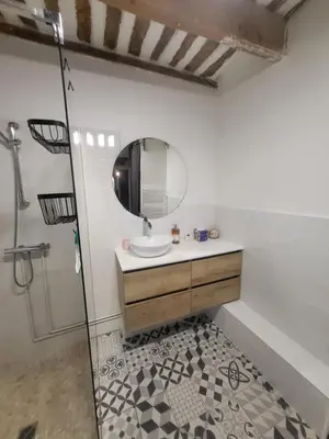 a bathroom with a sink and a mirror at Les Pagnons in Velleron