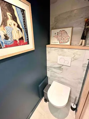 a bathroom with a toilet and a painting on the wall at Centre ville AIX - Terrasse / Ascenseur - Rénové in Aix-en-Provence