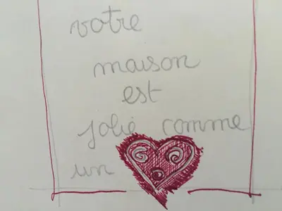 a drawing of a heart on a piece of paper at Domaine la Carraire in Lauris
