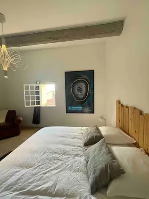a bedroom with a large bed in a room at Maison de village in Pernes-les-Fontaines