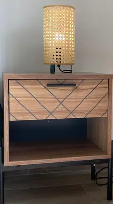 a wooden dresser with a lamp on top of it at TILIA JOURDAN-Studio Cosy Aix Centre-Cours MIRABEAU-PARKING-WIFI-SMART TV-RUE CALME in Aix-en-Provence
