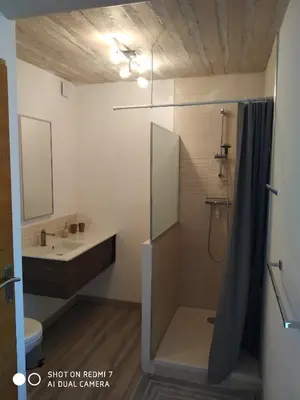 a bathroom with a shower and a sink at Le Mas des Calus Chambres d'hôtes in LʼIsle-sur-la-Sorgue