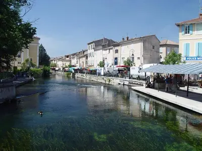 a river with ducks in the middle of a city at Gite les coquelicots ( classé 2* ) Duplex in LʼIsle-sur-la-Sorgue