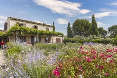 a garden with flowers in front of a building at Mas de Lavande in Saint-Rémy-de-Provence