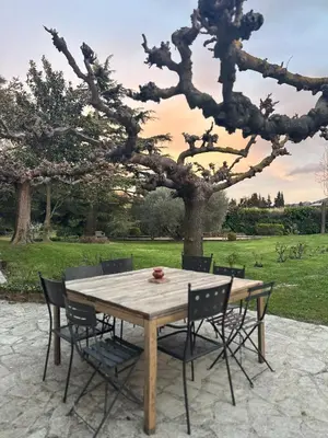 a house with a tree in front of a yard at VILLA DE LA ROQUE in Eygalières
