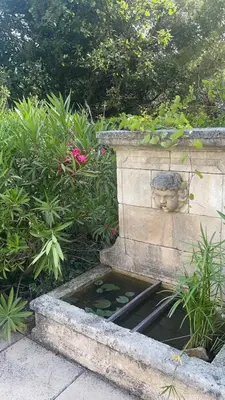 a water feature with a cat sitting on top of it at Villa provençale 8 personnes in Ventabren