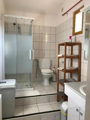 a bathroom with a shower and a toilet and a sink at Charmant T2 2/4 Personnes in Pernes-les-Fontaines