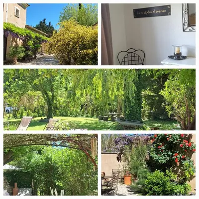 a collage of pictures of a garden at Cherche Midi in Noves