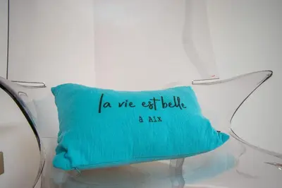 a blue pillow with the words i ve got back a nap at Moderne et lumineux - clim - wifi in Aix-en-Provence