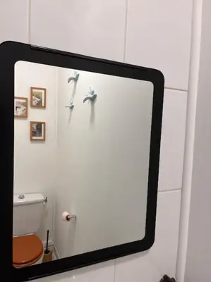 a mirror in a bathroom with birds on the wall at Le l'islois- Park&Piscine in LʼIsle-sur-la-Sorgue