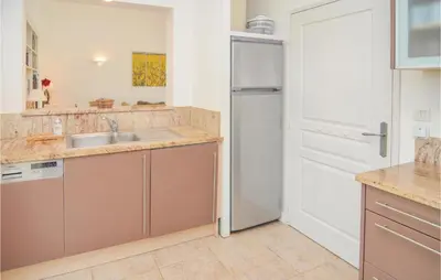 a kitchen with a sink and a refrigerator at Amazing Home In Saint Remy De Provence in Saint-Rémy-de-Provence