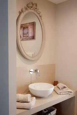 a bathroom with a white sink and a mirror at Le mas de Roussillon chambre d'hôtes in Roussillon