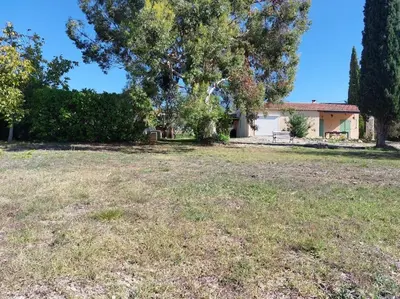 a large yard with a house and a tree at La villa Li Grihet in Beaumont-de-Pertuis