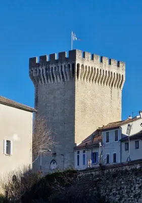 a tall castle with a flag on top of it at Appartement de caractère - CARPENTRAS - Rendez-vous en Provence in Carpentras