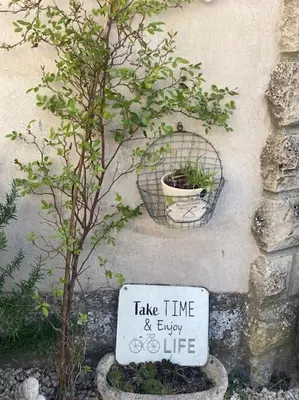 a sign that says take time and enjoy life next to a tree at Le charme de Landra in Pernes-les-Fontaines