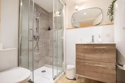 a bathroom with a shower and a toilet and a sink at Le Triplex - 8 pers - Hypercentre - Wifi in LʼIsle-sur-la-Sorgue