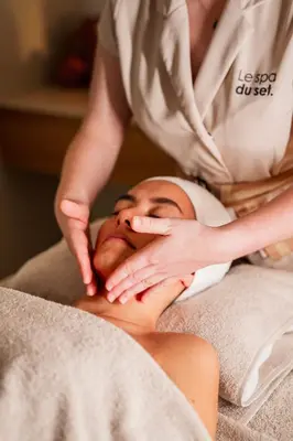 a woman is getting her hair brushed by a spa practition at Setclub Hôtel & Spa Aix-en-Provence in Aix-en-Provence