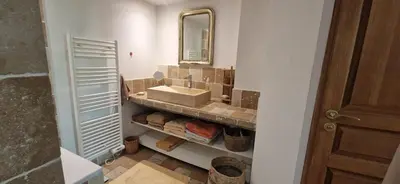a bathroom with a sink and a mirror at Le Jardin secret 100m Mairie in Aix-en-Provence