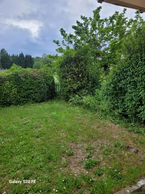 a yard with green grass and bushes at Maison charmante à Saint-Michel-l'Observatoire avec jardin in Saint-Michel-lʼObservatoire