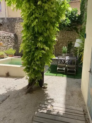 a large green bush sitting next to a pool at La Capucine in Cavaillon