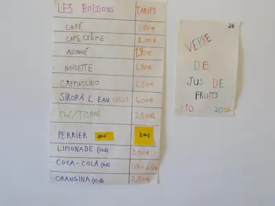 a white piece of paper with the words lebenums and texts at Auberge de la petite casserole in Revest-des-Brousses