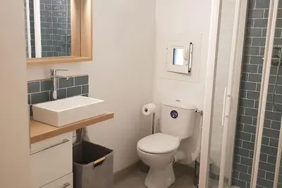 a small bathroom with a toilet and a sink at Location appartement dans mas provençal in Monteux