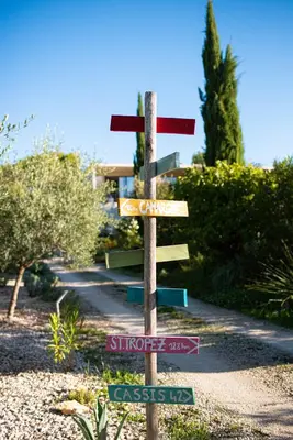 a wooden sign with street signs on a pole at Maison Jalon in Aix-en-Provence