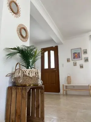 a room with a plant in a basket on a wooden table at Oustau di Gaffo in LʼIsle-sur-la-Sorgue