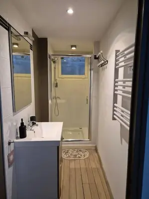 a bathroom with a sink and a shower at T2 Havre de paix nature cœur d Aix in Aix-en-Provence