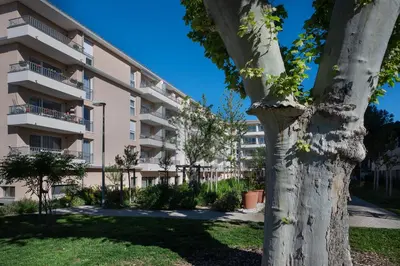 an apartment building with a tree in front of it at DOMITYS - L'Amandier in Aix-en-Provence
