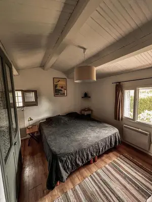 a bedroom with a large bed in a room at Maison de charme provençale en pierre in Puyvert