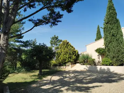 a house with trees and a driveway at Juste en Provence in Saint-Saturnin-les-Apt
