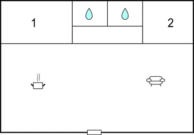 an illustration of a diagram of a bathroom with a shower at 2 Bedroom Nice Home In Chateaurenard in Châteaurenard