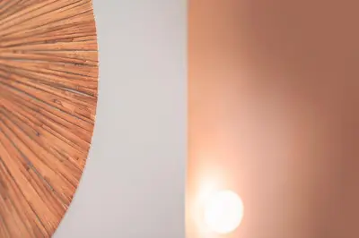 a close up of a wooden ceiling with a light at Les Suites de l'Étang in Cucuron