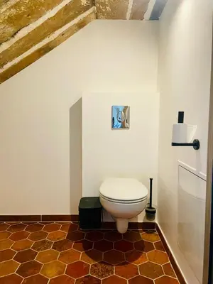 a bathroom with a toilet in a room at La maison d'Antoine à Robion in Robion en Luberon