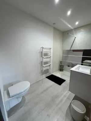 a white bathroom with a toilet and a sink at La maison vauclusienne in Carpentras