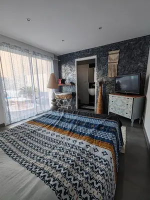 a bedroom with a large bed and a television at Chambre d'hôtes privée et indépendante avec piscine in Salon-de-Provence