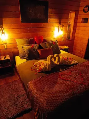 a bedroom with a bed in a room with wooden walls at Multiverse Suite immersive in Charleval