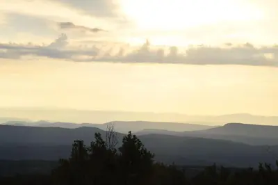 a view of the mountains from the overlook at sunset at Ecolieu Silenciane in Simiane-la-Rotonde