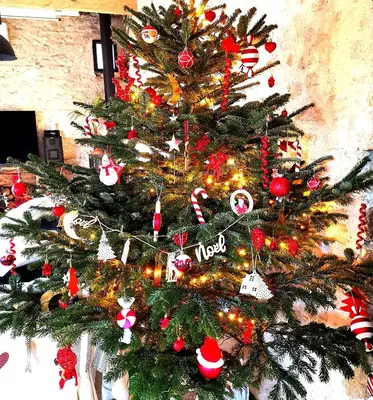 a christmas tree with christmas ornaments on it at Maison Aix en Provence et grand jardin in Aix-en-Provence